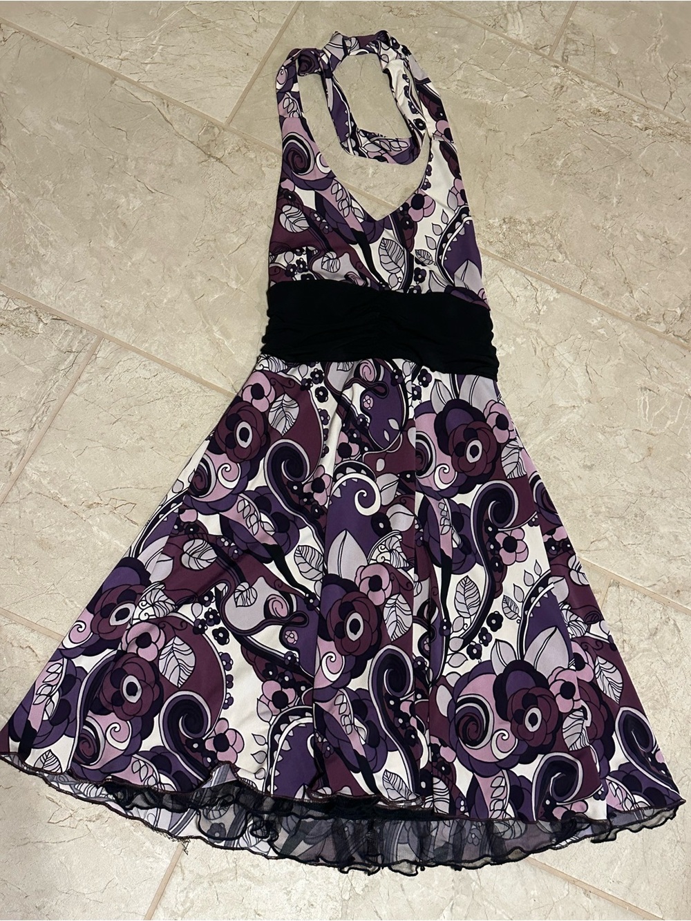 Halter dress juniors 12 layered flowing a-line black & purple
